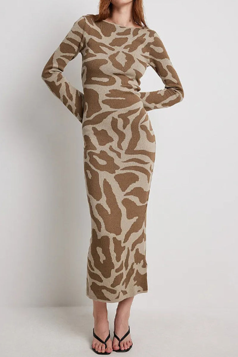 Casual Animal Print Contrast O Neck A Line Dresses(4 Colors)