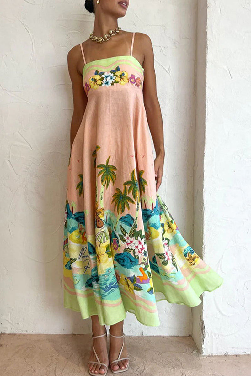 Casual Vacation Floral Patchwork Sling Dress Dresses - Fashionpara