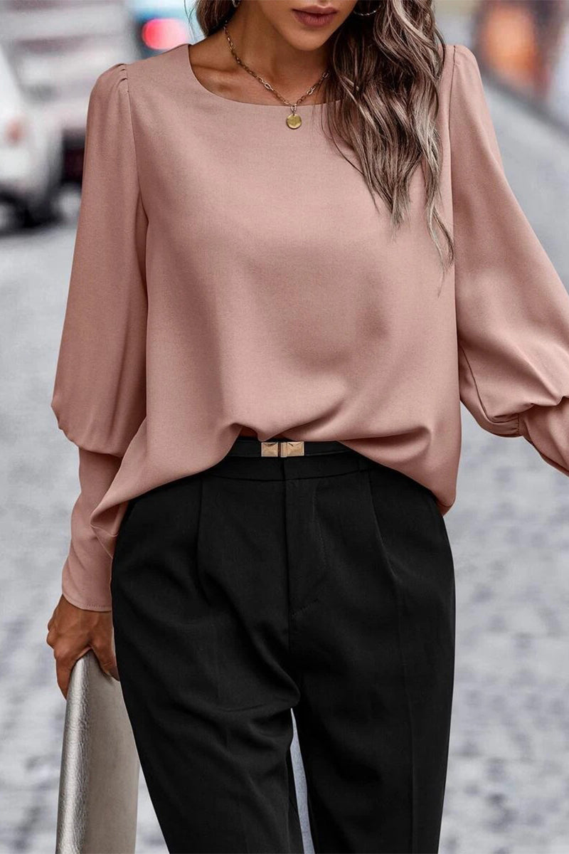 Elegant Solid Buttons O Neck Tops