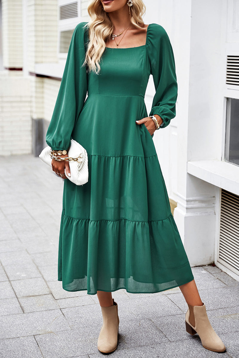 Celebrities Elegant Solid Patchwork Square Collar A Line Dresses