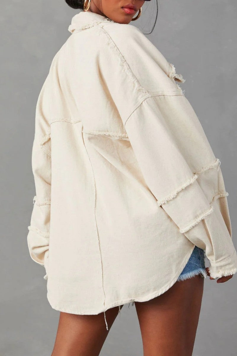 Casual Solid Patchwork Turndown Collar Long Sleeve Regular Denim Jacket