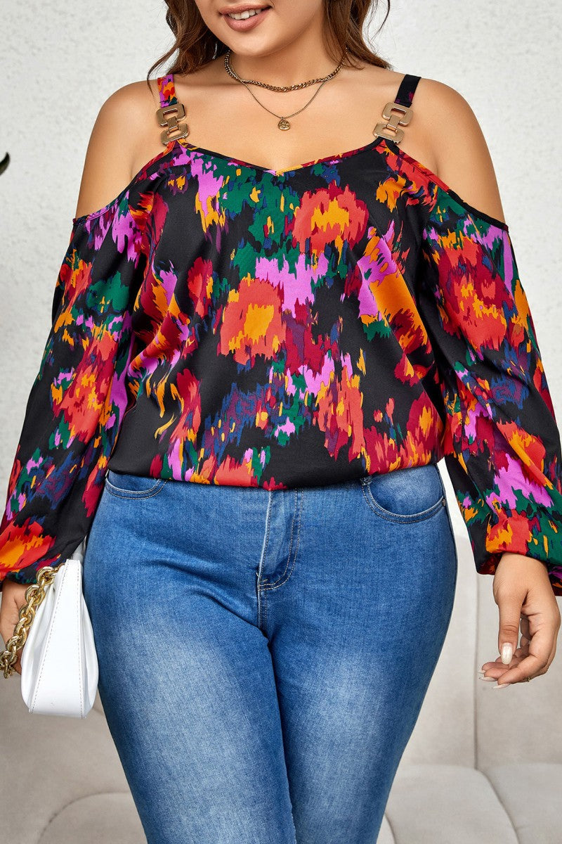 Casual Print Hollowed Out Backless Spaghetti Strap Plus Size Tops