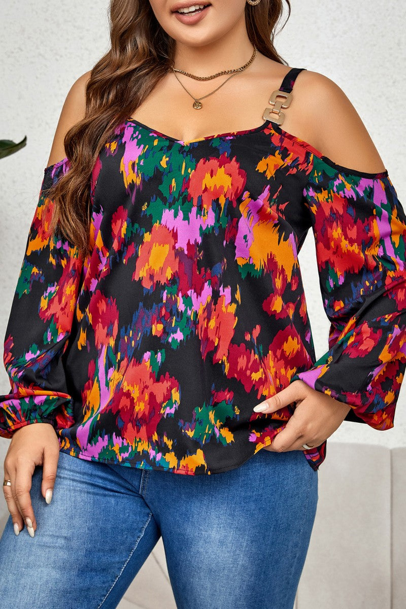 Casual Print Hollowed Out Backless Spaghetti Strap Plus Size Tops