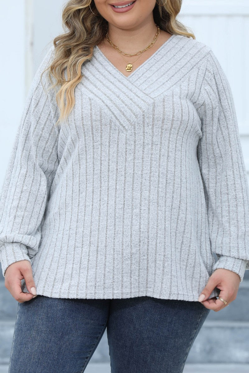 Casual Solid Patchwork V Neck Plus Size Tops