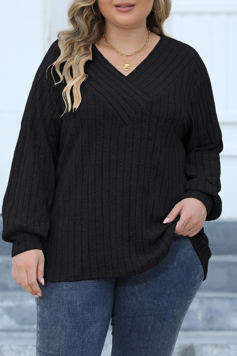 Casual Solid Patchwork V Neck Plus Size Tops