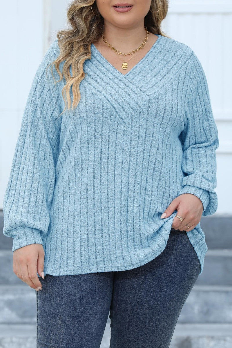 Casual Solid Patchwork V Neck Plus Size Tops