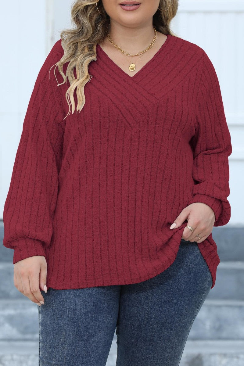 Casual Solid Patchwork V Neck Plus Size Tops