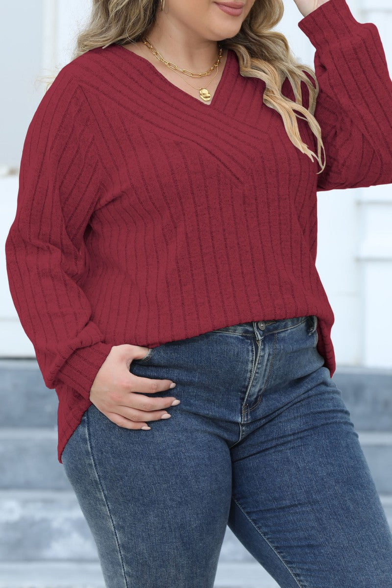 Casual Solid Patchwork V Neck Plus Size Tops