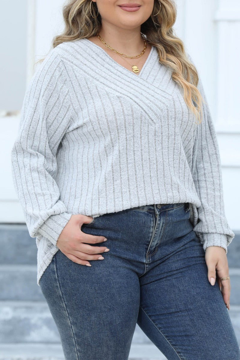 Casual Solid Patchwork V Neck Plus Size Tops