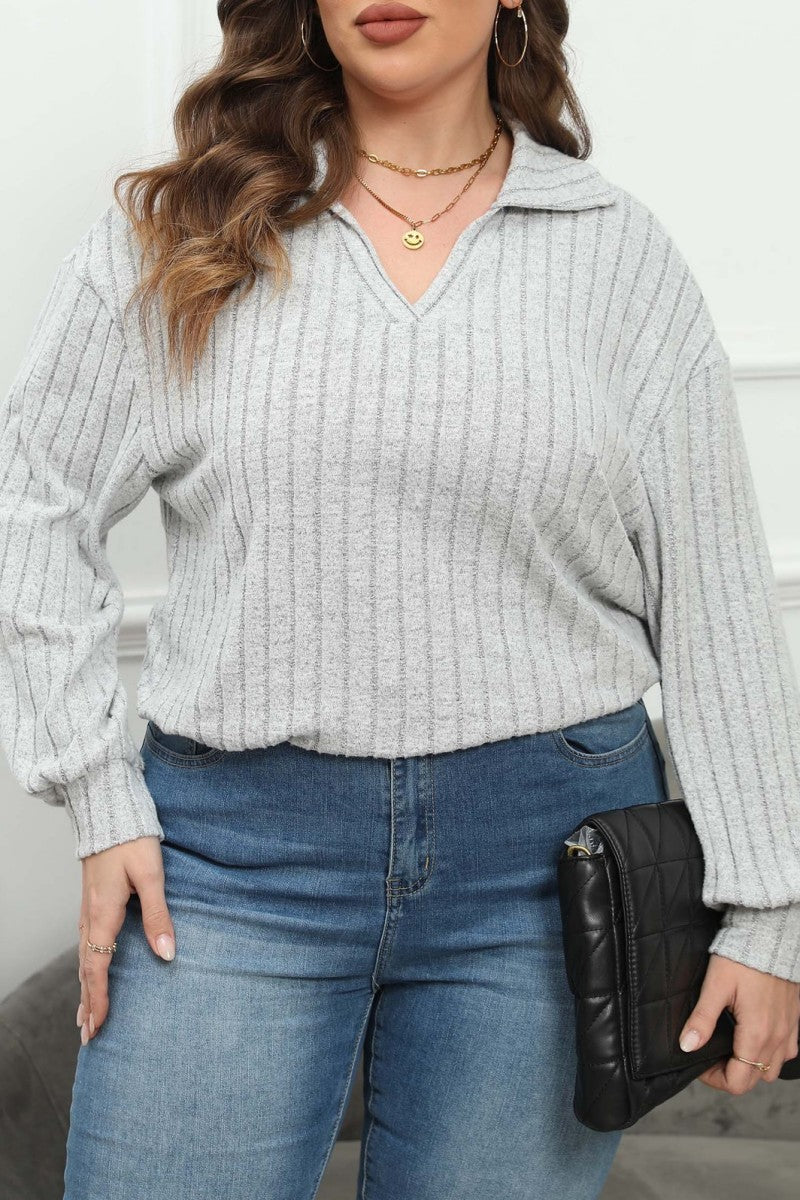 Casual Solid Basic V Neck Plus Size Tops