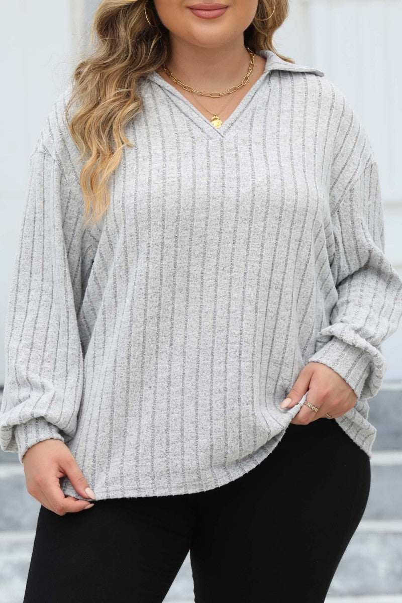 Casual Solid Basic V Neck Plus Size Tops