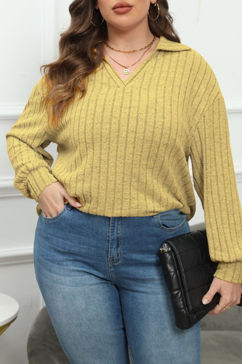 Casual Solid Basic V Neck Plus Size Tops