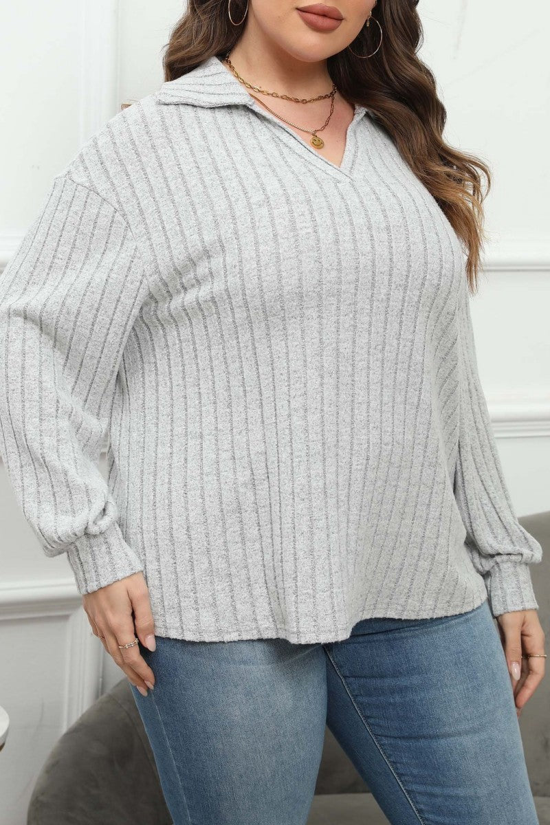 Casual Solid Basic V Neck Plus Size Tops