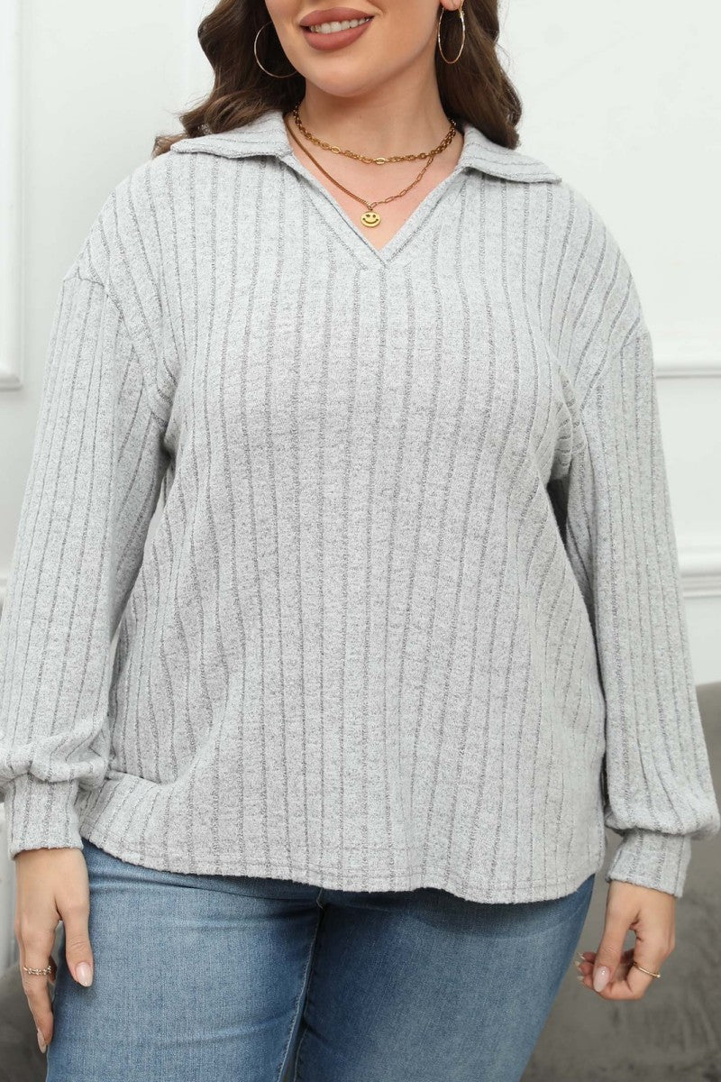 Casual Solid Basic V Neck Plus Size Tops