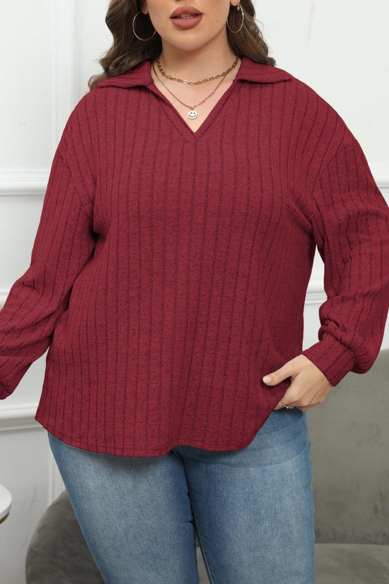 Casual Solid Basic V Neck Plus Size Tops