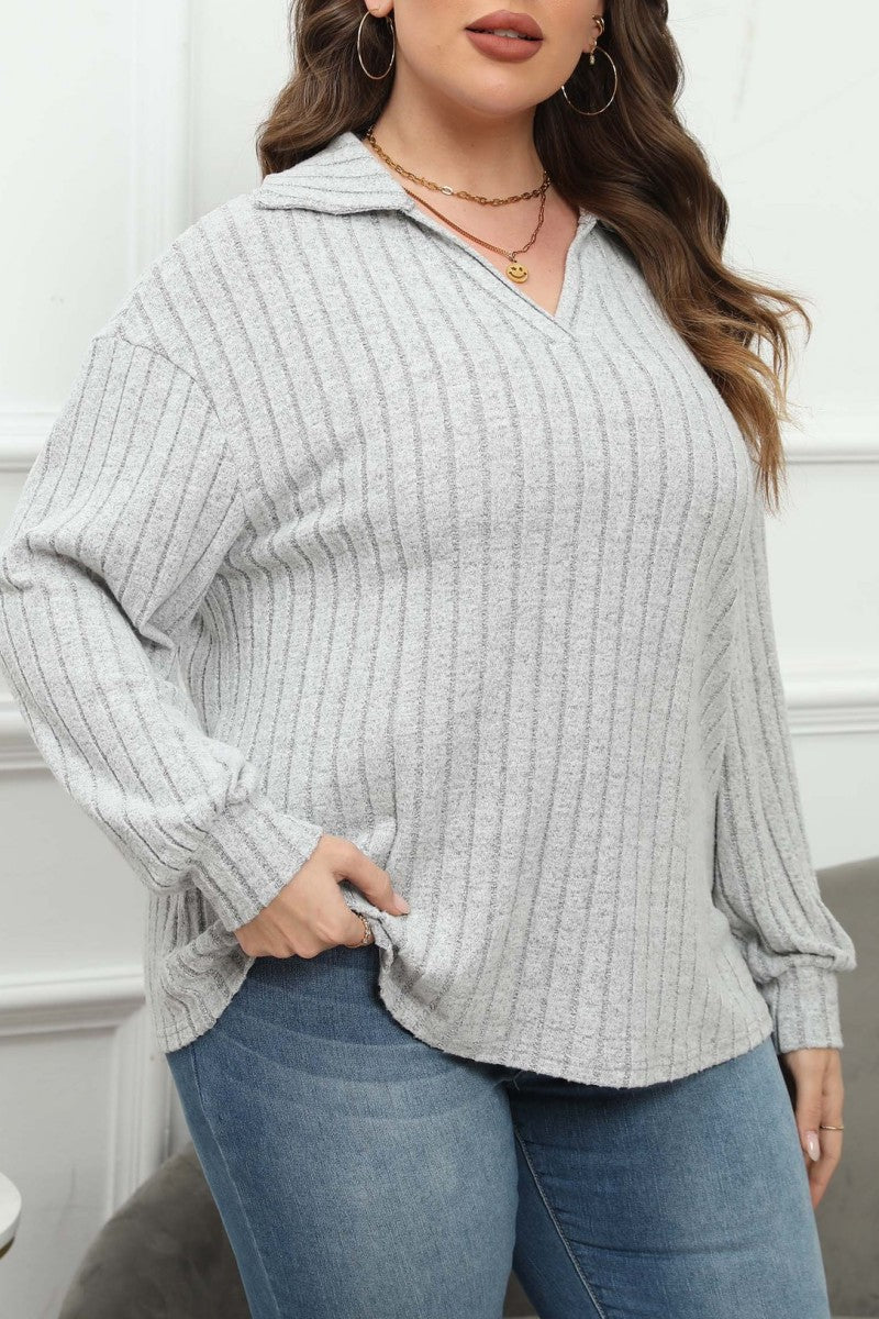 Casual Solid Basic V Neck Plus Size Tops