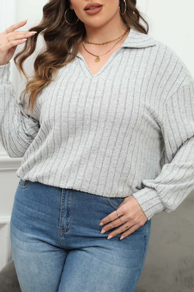 Casual Solid Basic V Neck Plus Size Tops