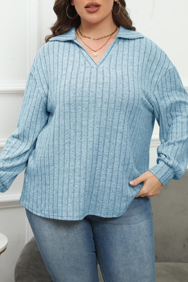 Casual Solid Basic V Neck Plus Size Tops