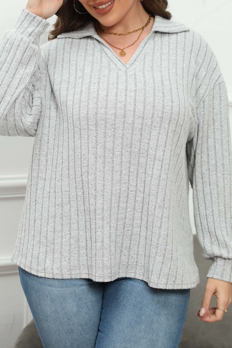 Casual Solid Basic V Neck Plus Size Tops