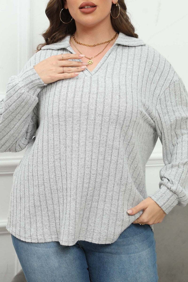 Casual Solid Basic V Neck Plus Size Tops