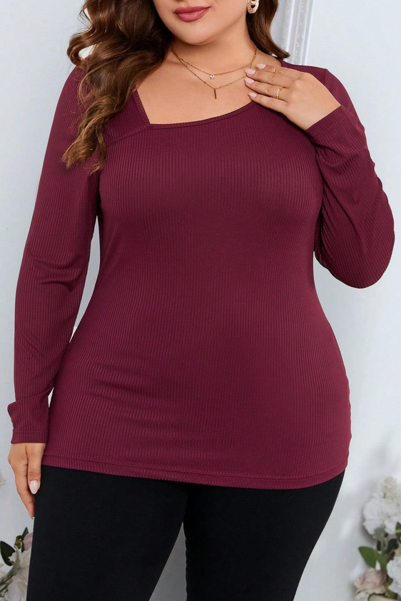 Casual Solid Basic Oblique Collar Plus Size Tops