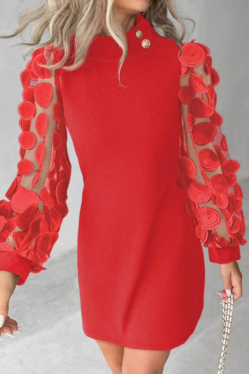 Elegant Solid Buttons Appliques Half A Turtleneck A Line Dresses - Fashionpara