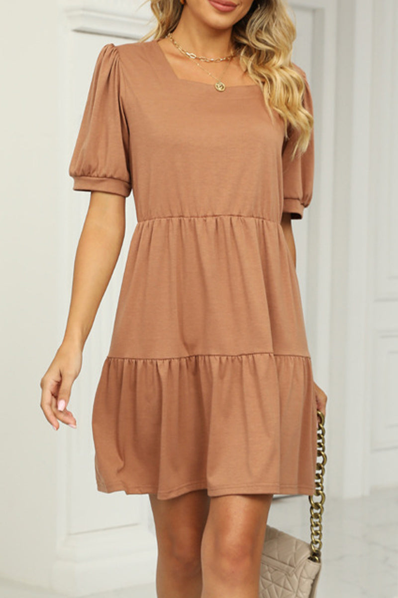 Casual Solid Fold Square Collar A Line Dresses