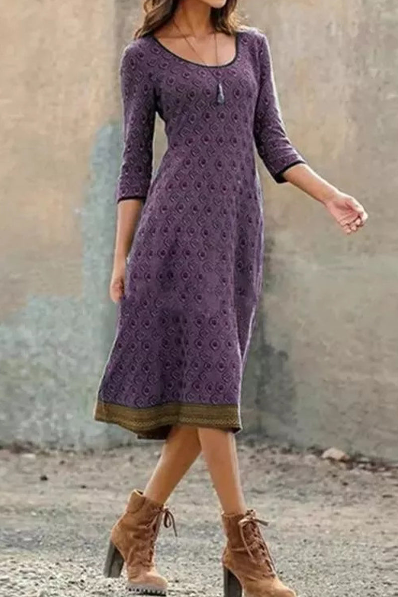 Casual Vintage Geometric Print O Neck A Line Dresses