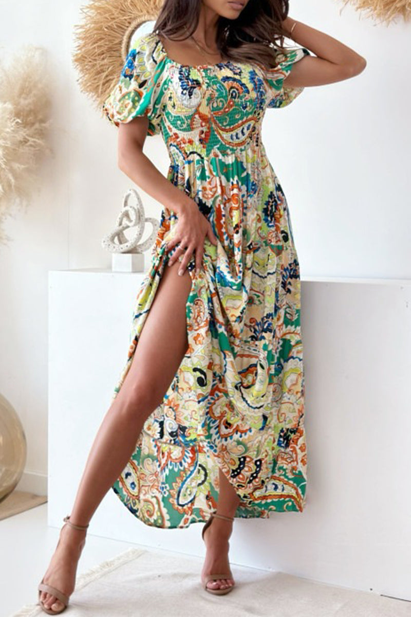 Sexy Vacation Floral Slit Off the Shoulder Printed Dress Dresses - Fashionpara