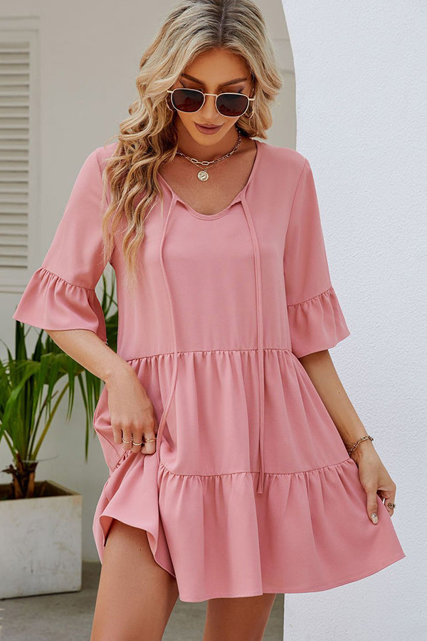 Solid Color Ruffled Hem Casual Dress - Fashionpara