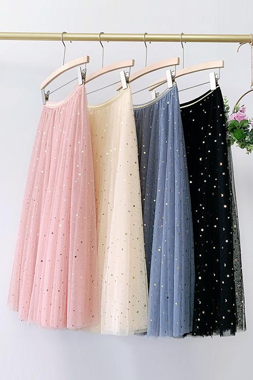 Star Moon A Line Mesh Skirts