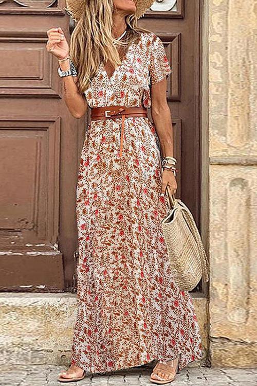 Print Short Sleeve Maxi Dress - Fashionpara