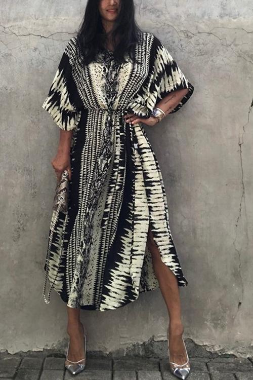 Snake Print Bat Cover Maxi Dress - Fashionpara