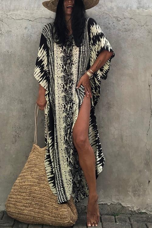 Snake Print Bat Cover Maxi Dress - Fashionpara