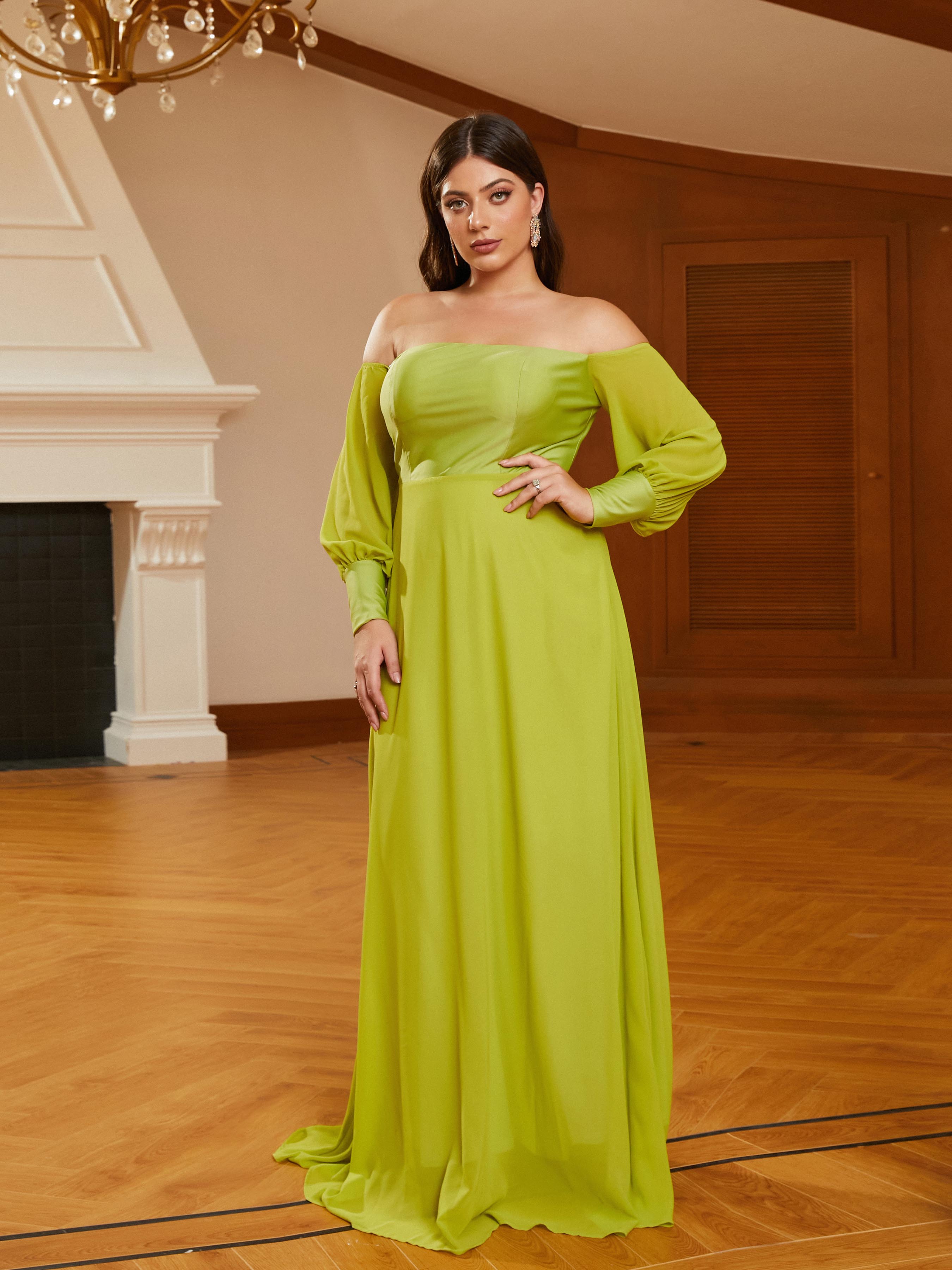 Plus Size Off The Shoulder Green Bridesmaid Dress PRM21026