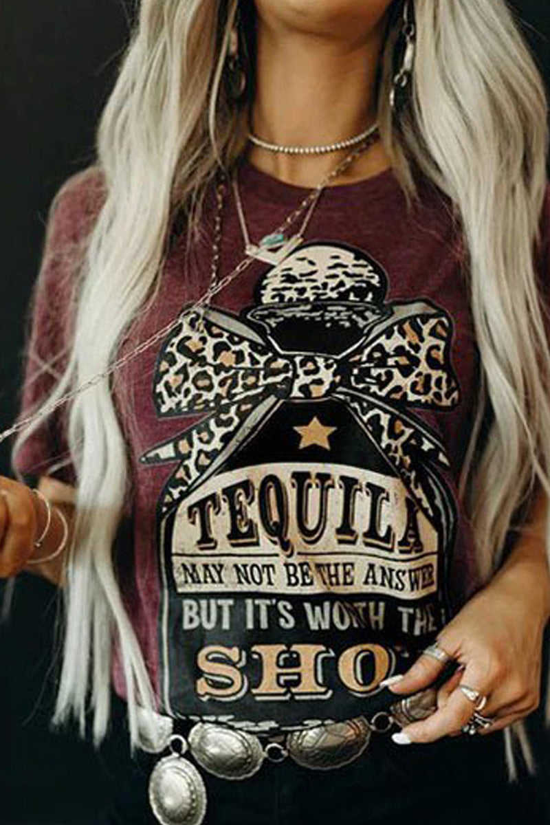 Leopard Star Tequila Worth The Shot T-Shirt Tee