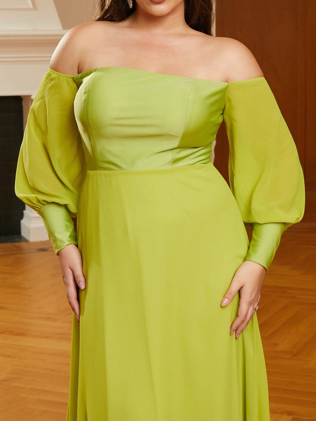 Plus Size Off The Shoulder Green Bridesmaid Dress PRM21026