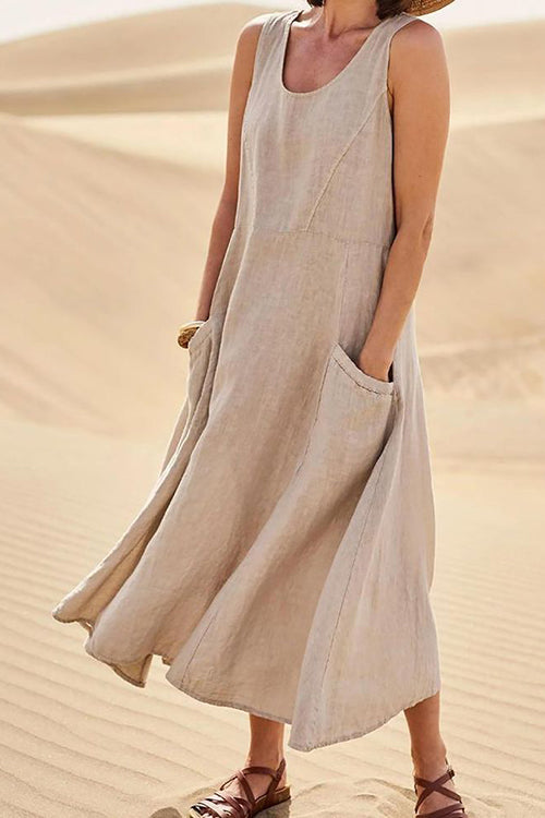 O Neck Pocket Sleeveless Maxi Dress - Fashionpara