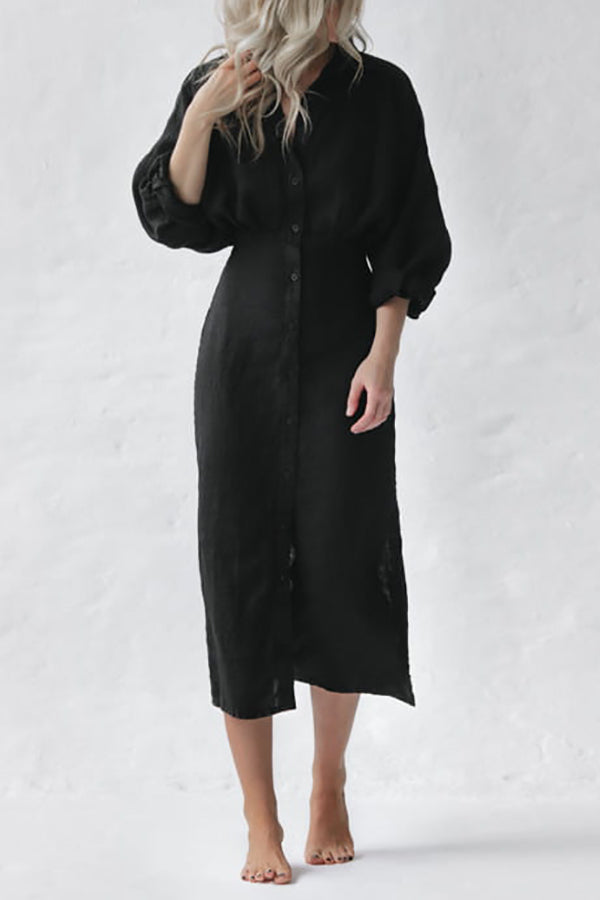 Button Bat Sleeve Midi Shirt Dress - Fashionpara