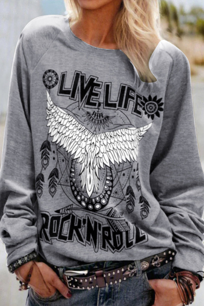 O Neck Eagle Print Sweatshirt (3 Colors)