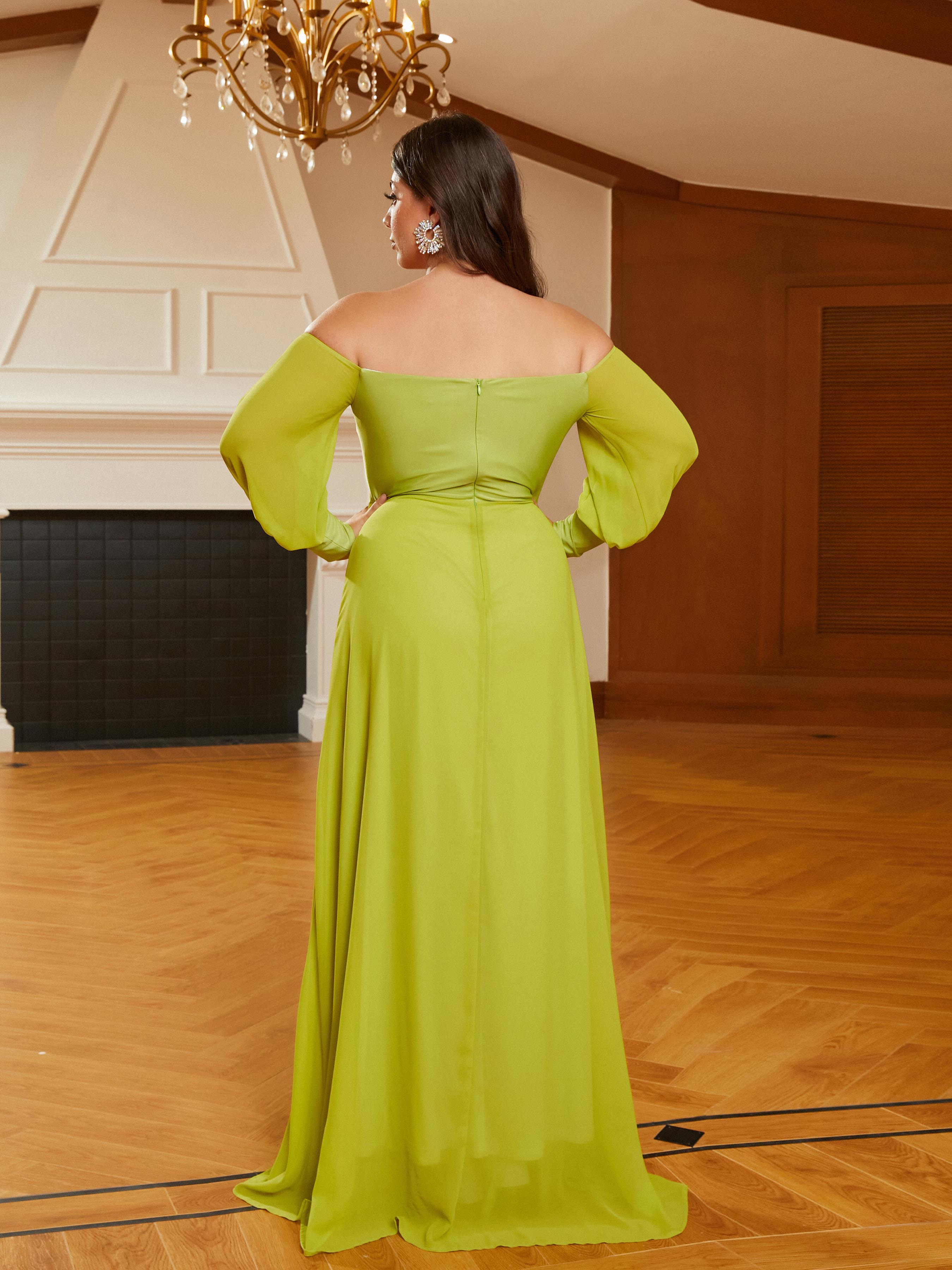 Plus Size Off The Shoulder Green Bridesmaid Dress PRM21026