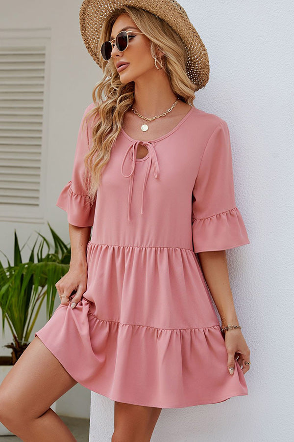 Solid Color Ruffled Hem Casual Dress - Fashionpara