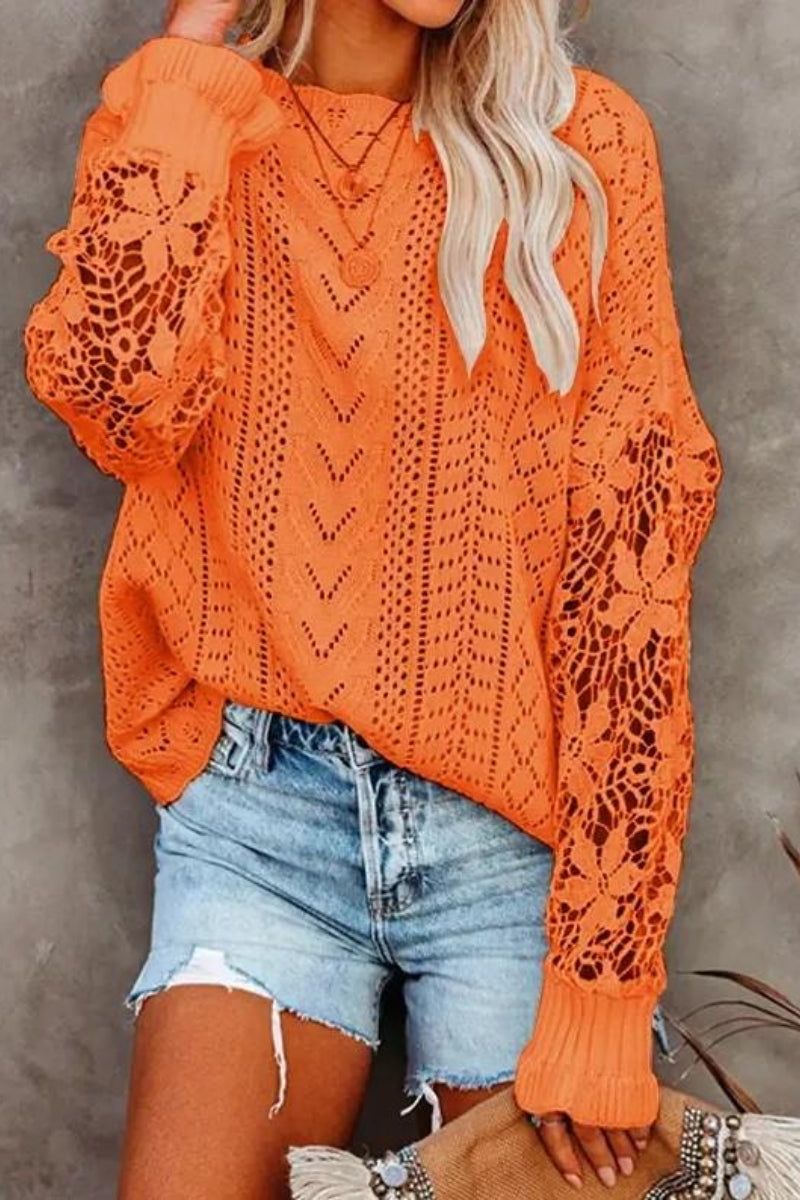 Flower Crochet Cable Knit Loose Sweater