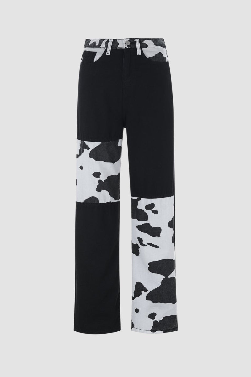 Patchwork Cow Print Jeans