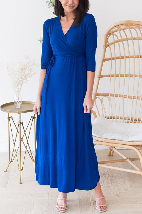 Solid Wrap Maxi Dress - Fashionpara