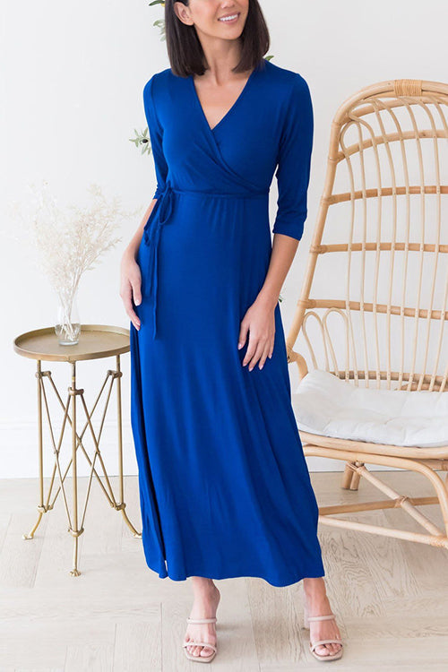 Solid Wrap Maxi Dress - Fashionpara