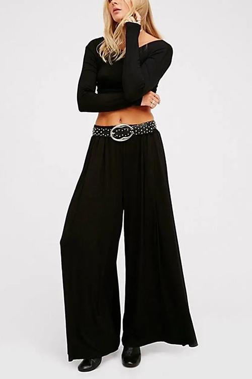 Solid Crop Wide Leg Pants Set