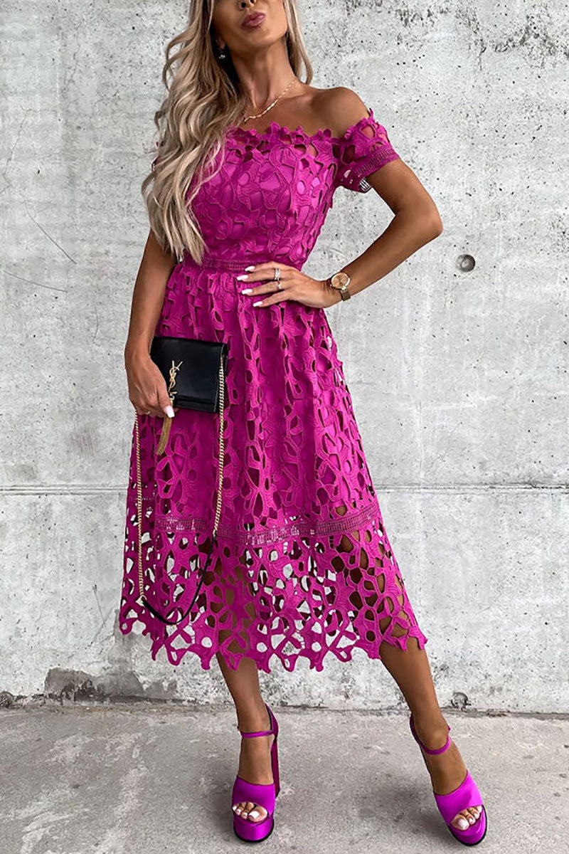 Off Shoulder Crochet Lace Prom Dress - Fashionpara