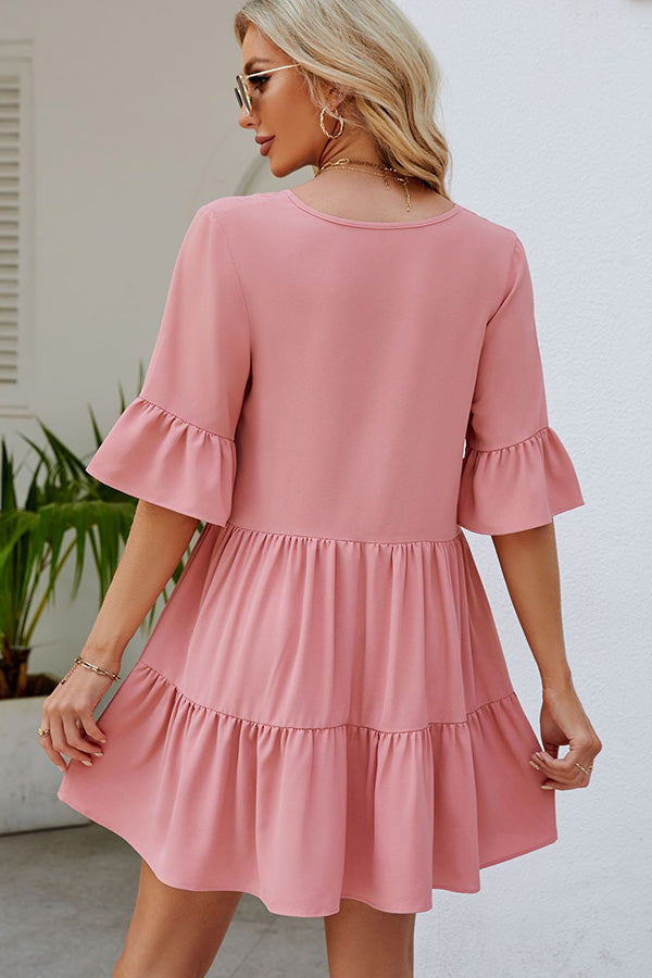 Solid Color Ruffled Hem Casual Dress - Fashionpara