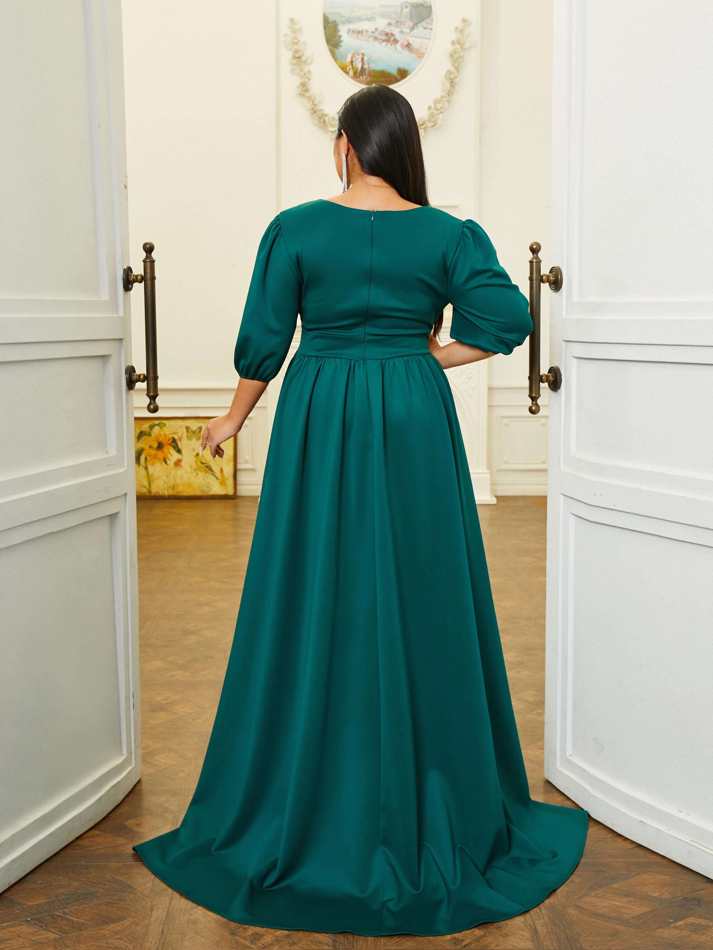 Plus Size Cutout Ballon Sleeve A-line Prom Dress PRM20986